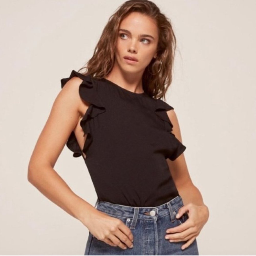 Reformation Magpie Ruffle Flutter Sleeve Top, Size Small